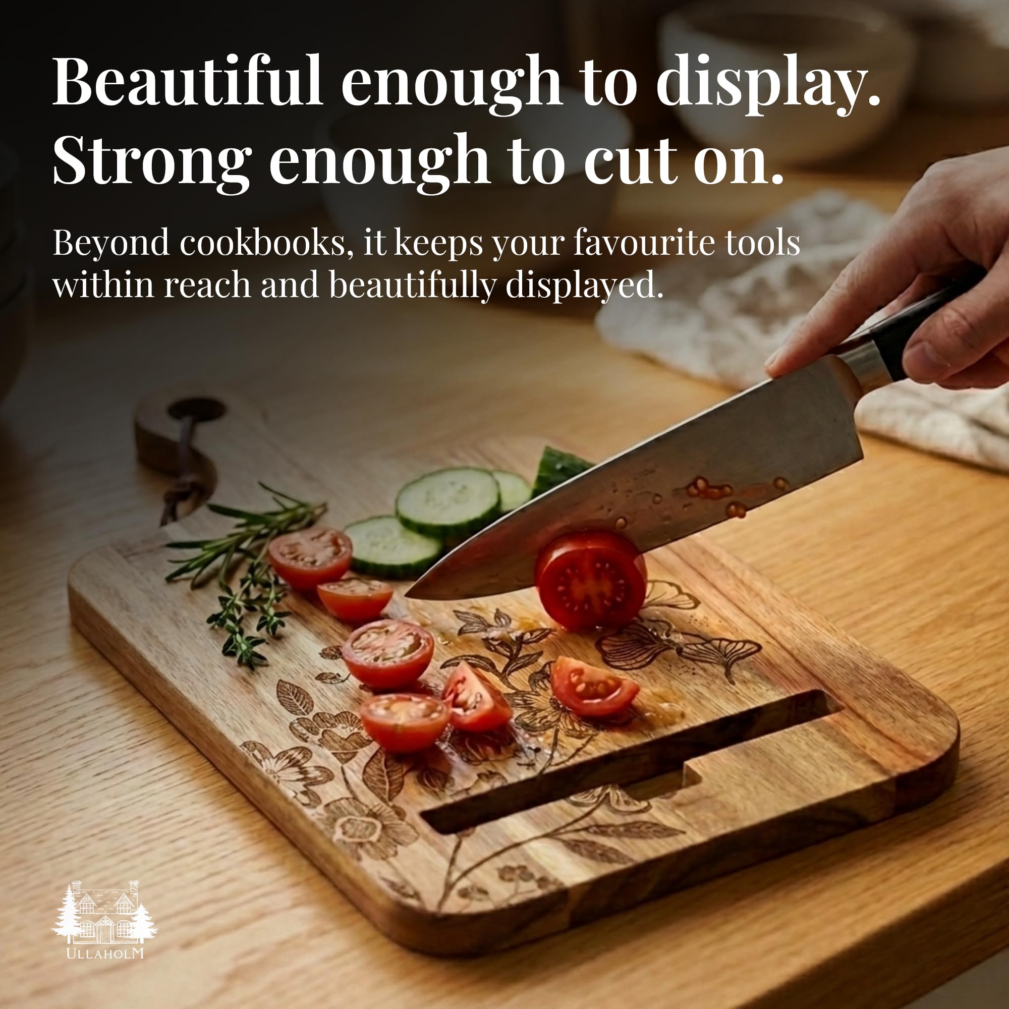 Soporte de madera para libros de cocina para mostrador de cocina, regalo del día de la madre para mamá, soporte reversible para libros de recetas de acacia, tarjeta de conversión de medición