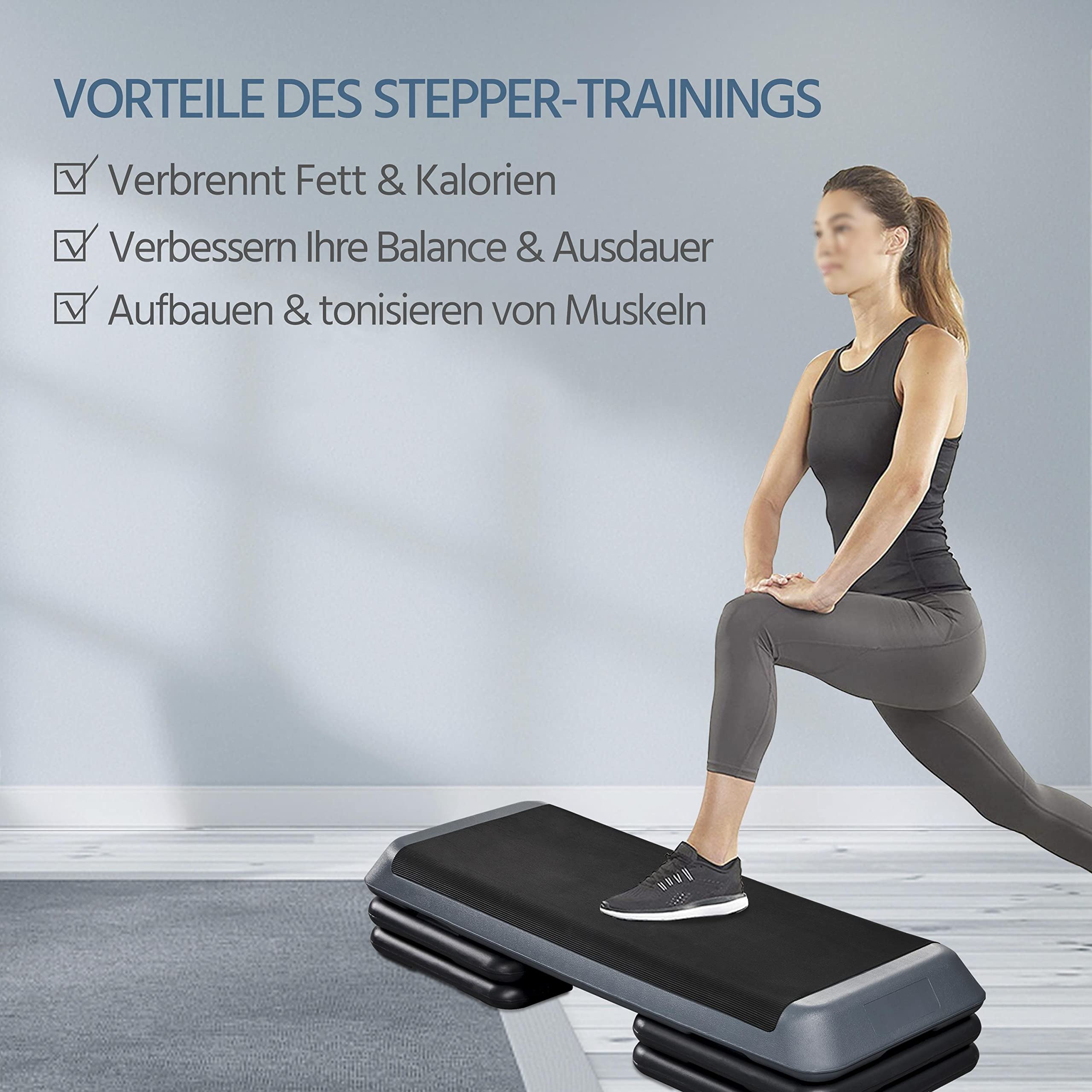 Yaheetech Aerobic Steppbrett Höhenverstellbares Trainingsbrett Stepper Fitness Stepbench Rutschfesr Stepbank 3 Stufen Grau