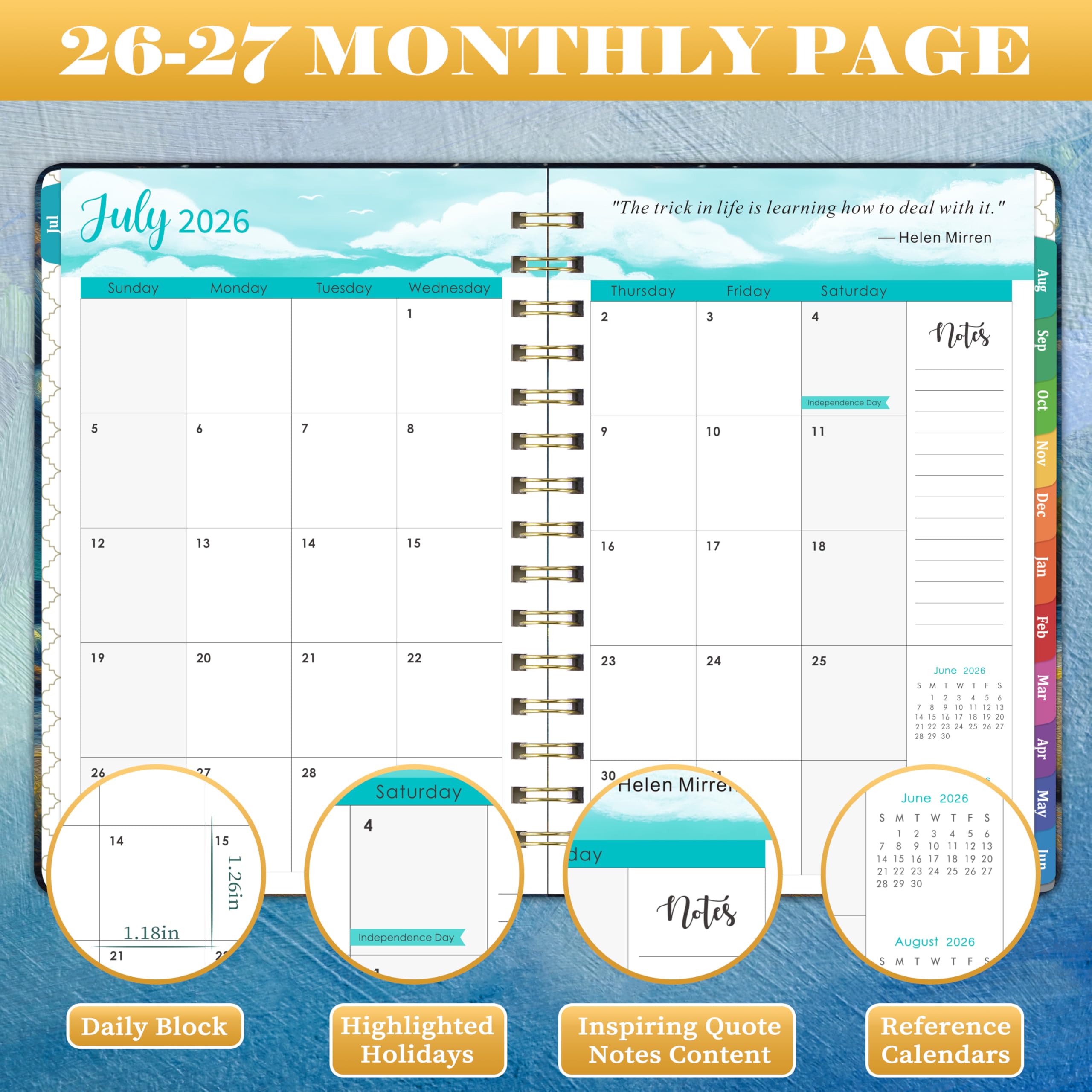 Pinchoco Planer 2025-2026 - Akademischer Planer Juli 2025 - Juni 2026, 21,3 x 16,0 cm, Wochen- und Monatsplaner mit Gummibandverschluss, Klebe-Tabs + Hardcover - Traumendes Meer