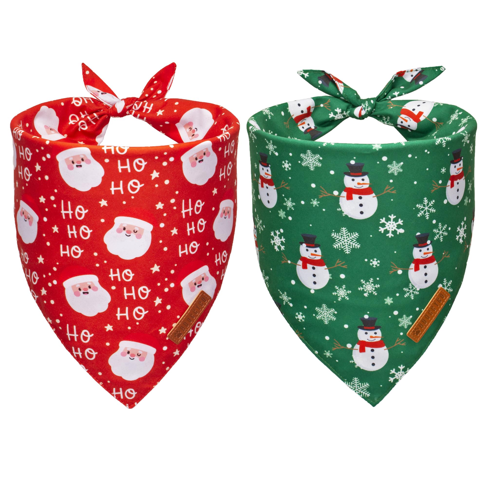 ADOGGYGO Christmas Dog Bandanas, Snowman Santa Xmas Pet Scarf, Multi Size Offered, Red Green Christmas Bandana for Medium Large Dogs Pets (Large)