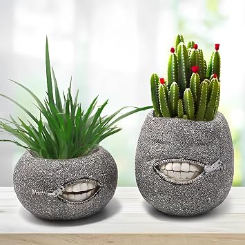 Unique Tooth Indoor Planter Pot Set-2,Funny Small Succulent Plant Pot,Novelty Home Decor Flower Pot,Cute Halloween Resin Flowerpot,Easter Island Pen Brushes Holder, Ideal Gift for Lovers Kids Friends