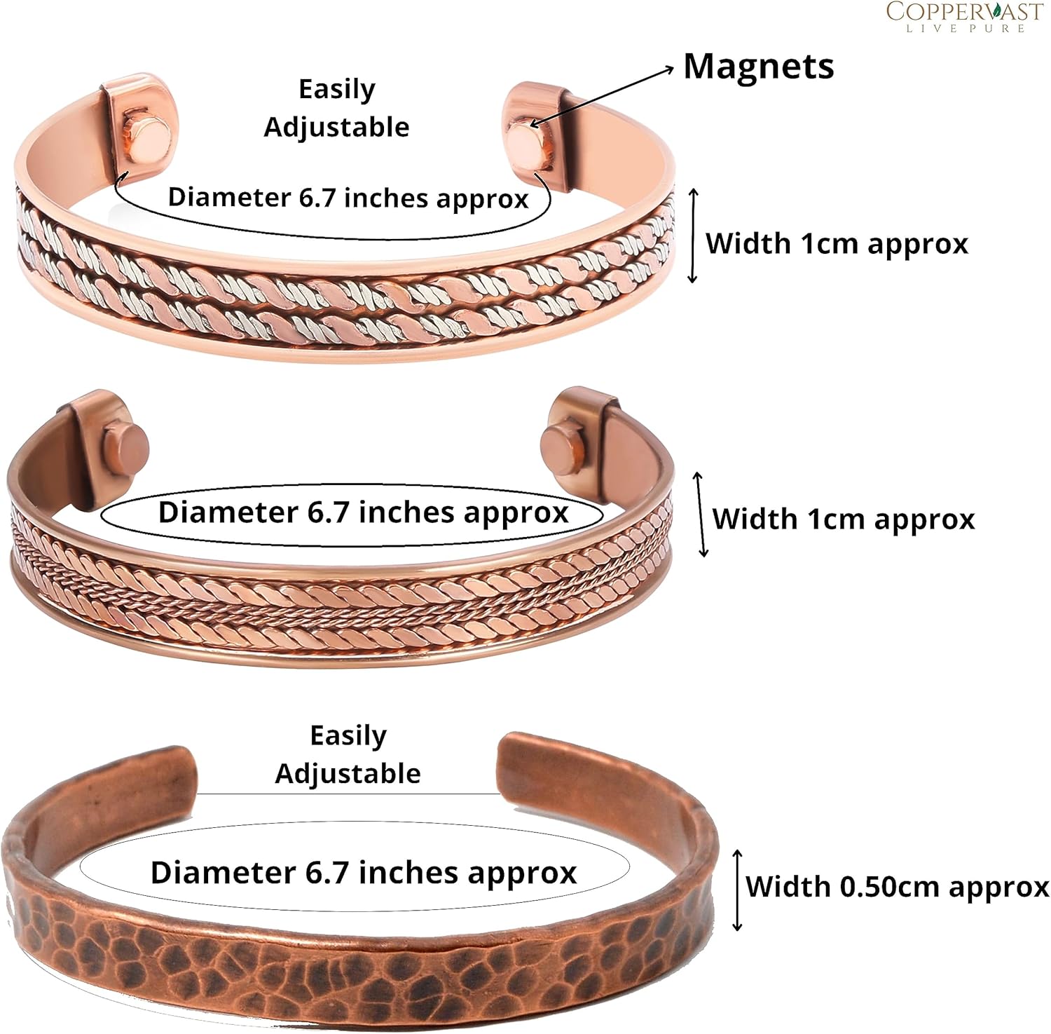 Copper Bracelets- for Men and Women| Set of 3 with Gift Box |Handmade 100% Copper| Gift for Women and Men