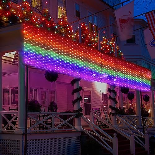 Miniatura 6 de Leisure world Guirnalda de luces de arcoíris de 6.6 x 3.3 pies, 384 luces LED de bandera arcoíris para exteriores, impermeables, decoraciones de
