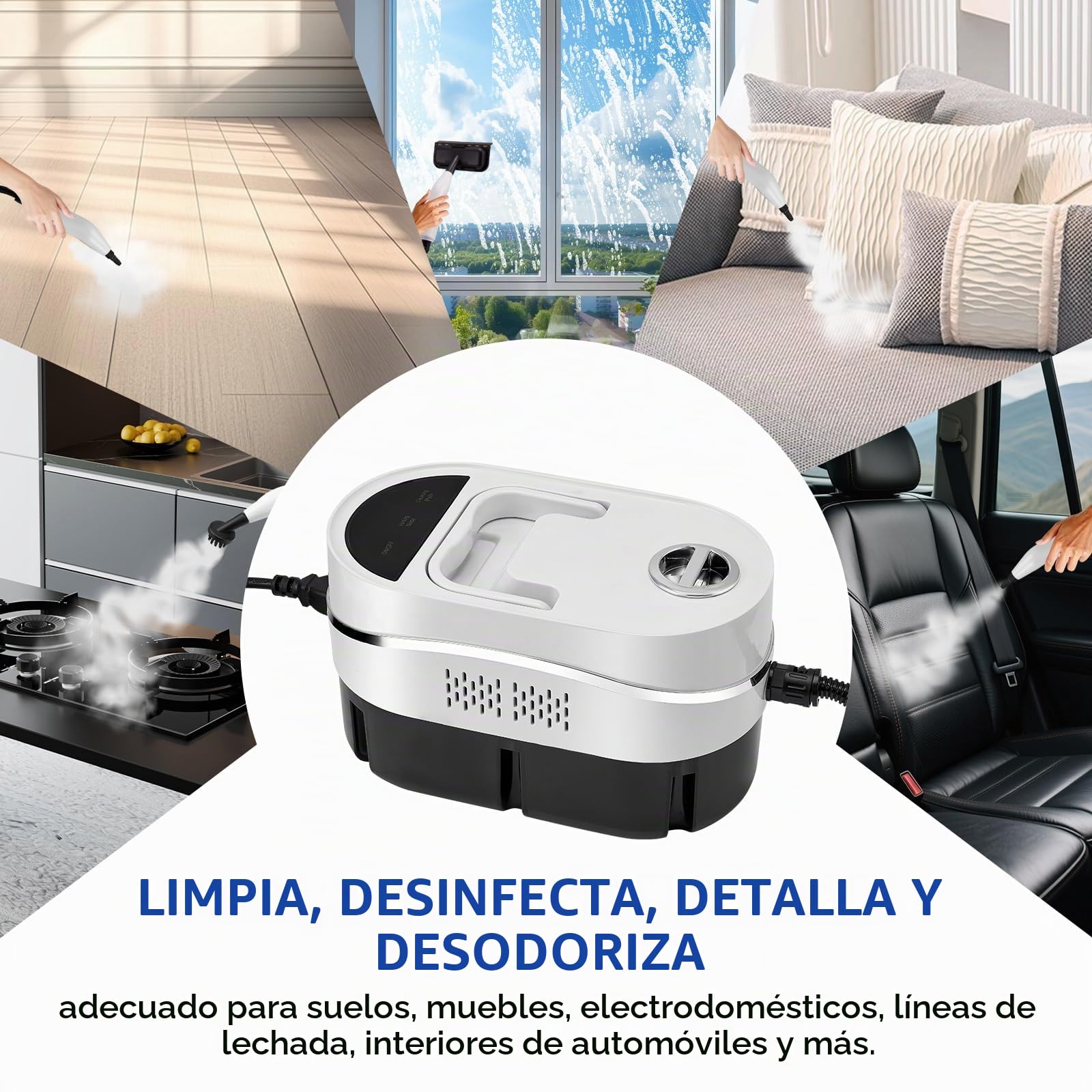 Limpiador a Vapor con 8 Cabezales, 4.5BAR 1200ml 105-120℃ Vaporeta Limpieza Hogar Potente, Portátil Máquina de Limpieza a Vapor Presurizada de Alta Temperatu para Cocina, Baño, Coches