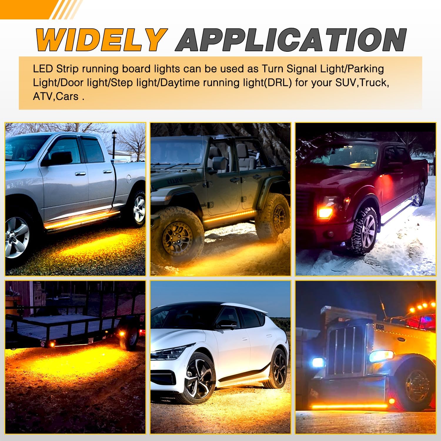 GOOACC Truck Running Board Lights - 2PCS 60 Inch DRL LED Side Maker Light Kits for Extended and Crew Cab Trucks Pickup White Courtesy Amber Sequential Turn Signal Lighting Strips