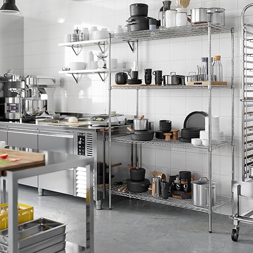 Miniatura 406 de Kit de estantería de alambre cromado de 4 niveles de 24 pulgadas de profundidad x 24 pulgadas de ancho x 64 pulgadas de alto Unidad de estante