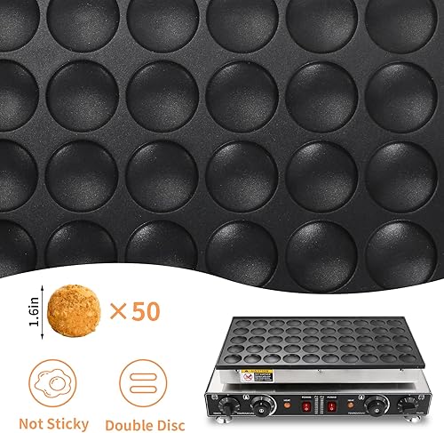 Miniatura 3 de Mini panqueques holandés de 110 V, 50 piezas eléctrico antiadherente para panqueques de 1800 W, 1.6 pulgadas, máquina comercial para hacer