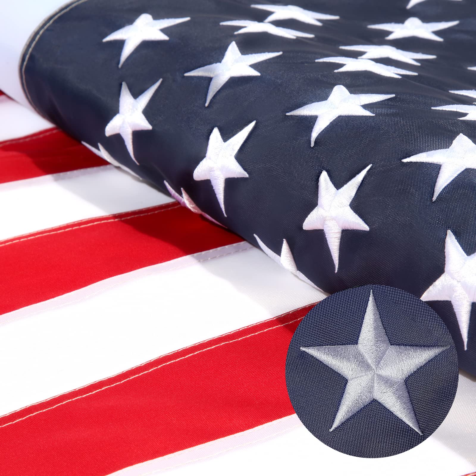 American Flags 3×5 Feet, Made in the U.S.A. Outdoor and Indoor American Flags, USA Flags, Embroidered Stars, Brass Grommets, American Made Nylon Flags. (3x5 FT(pack of one))