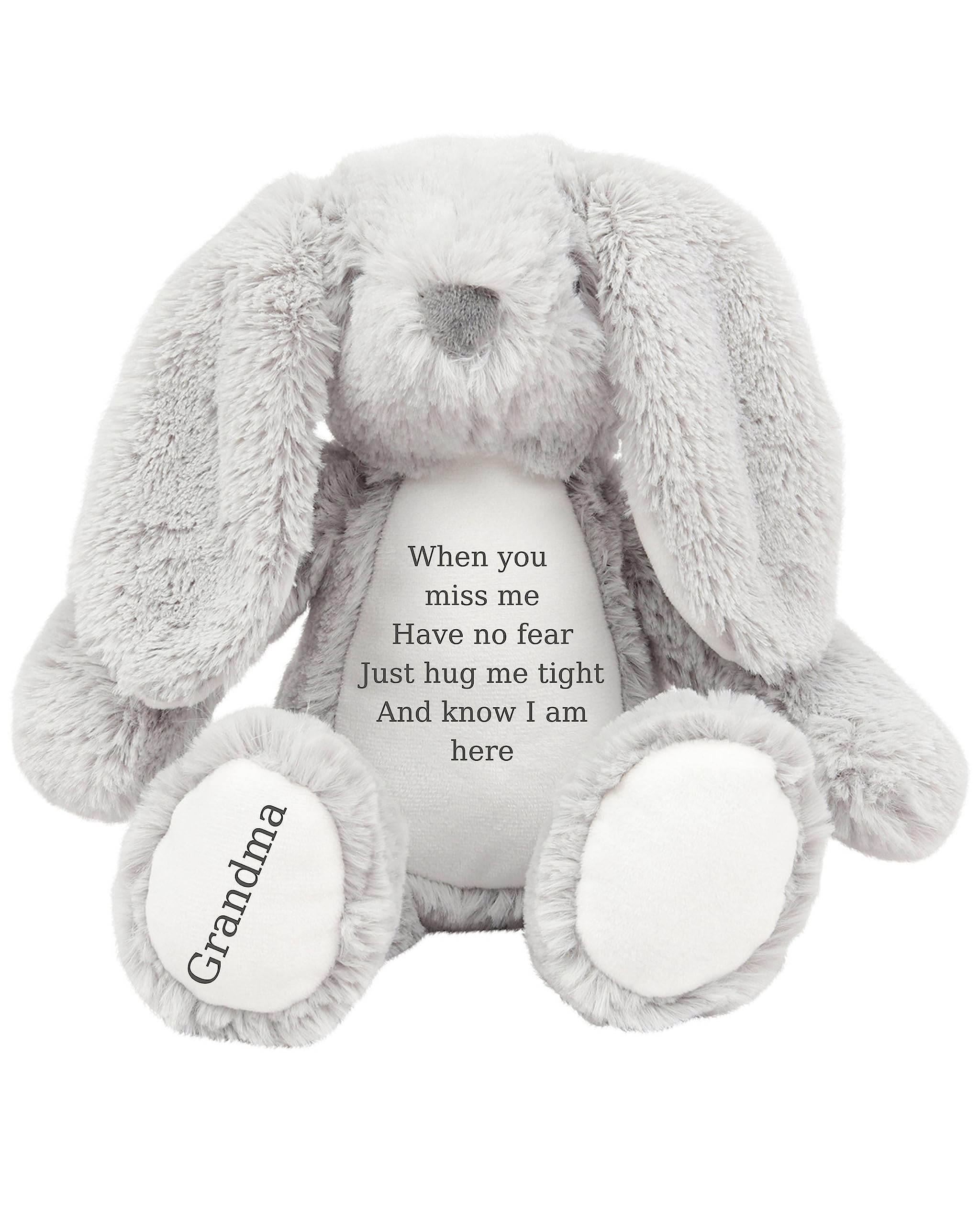 HotScamp Personalised Memorial Bear In Loving Memory When you Miss me - Cuddly Toy Soft Toy Comforter Grieving Special keepsake from a loved one - Grey Bunny