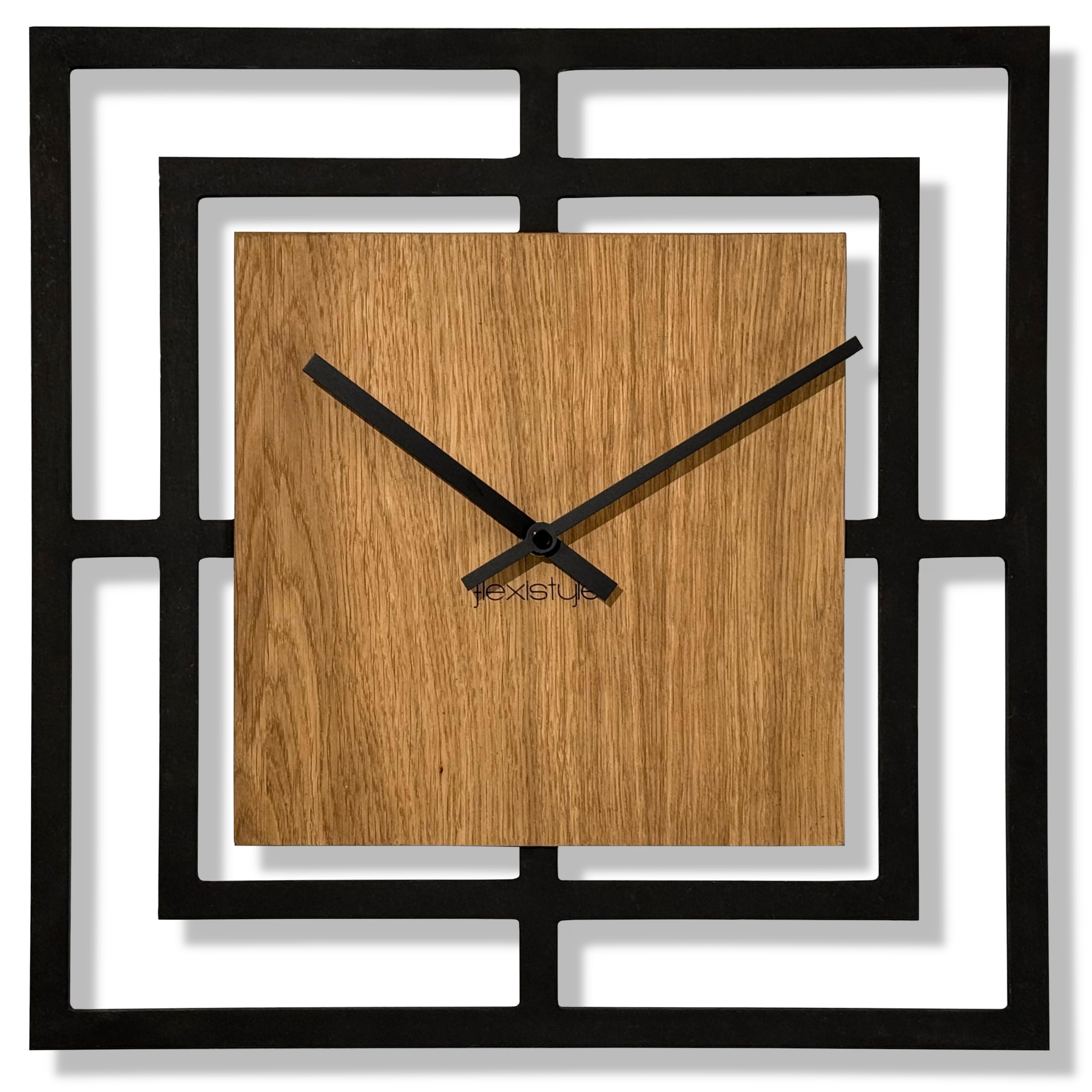 Horloge murale design moderne en bois noble noir avec mécanisme haut de gamme