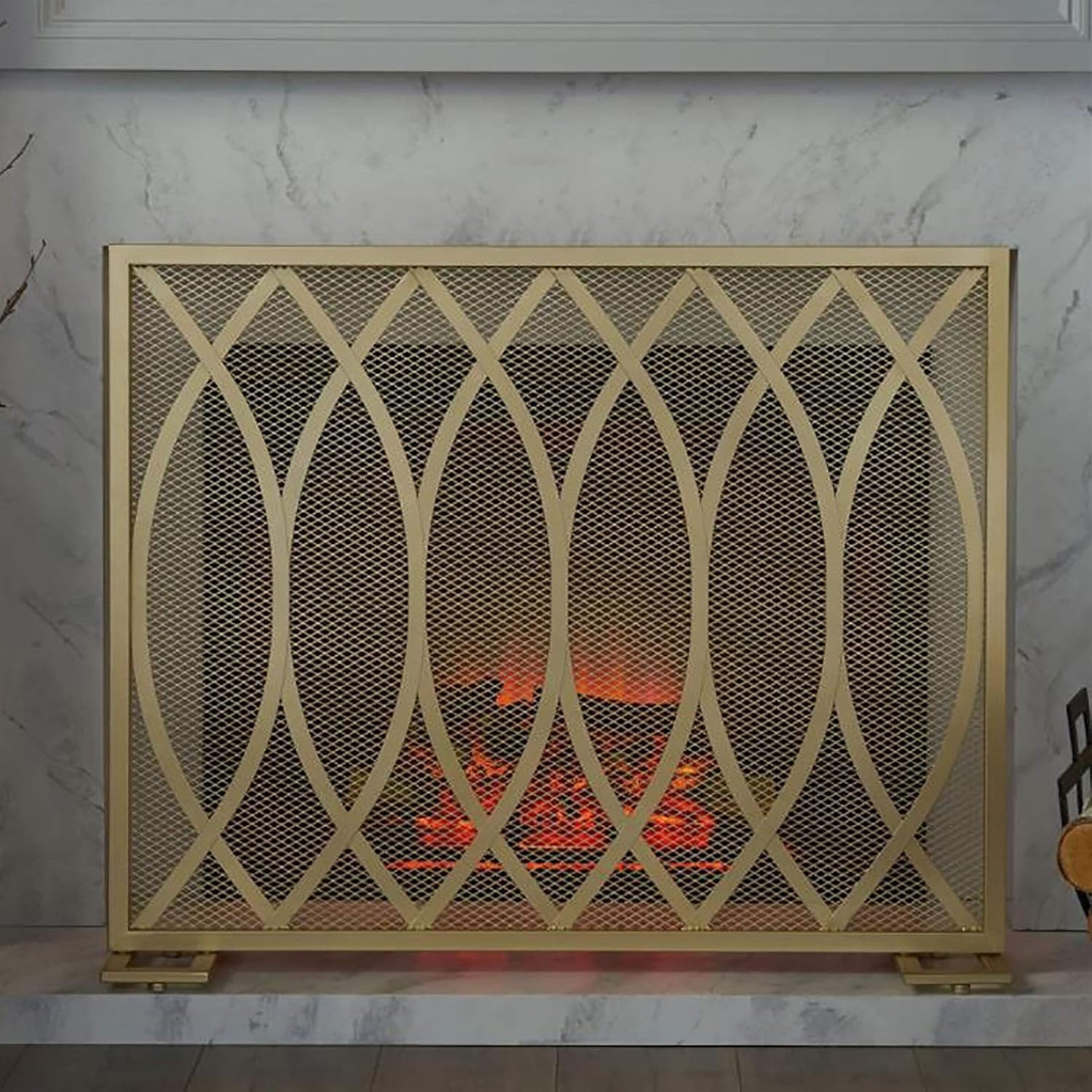 39" Wide Flat Steel Fire Guard Fire Guard Heavy Duty Security Spark Guard Minimalist Design Modern (Gold)