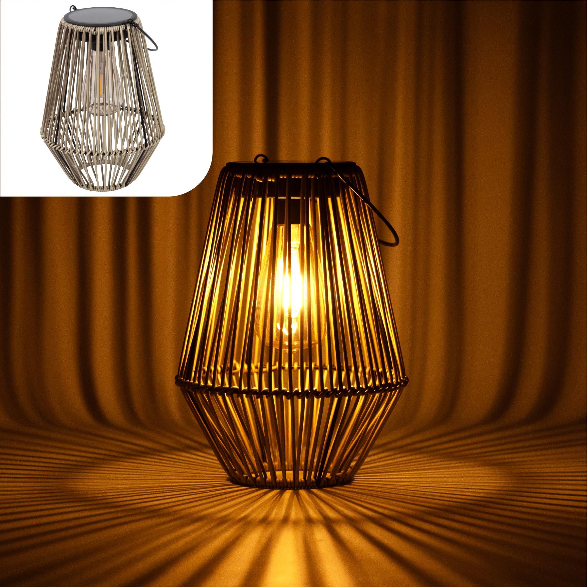 Gadgy Lampada Solare da Giardino con Effetto Rattan – Lanterna Solare per Esterni Impermeabile – Luce Decorativa a LED per Giardino, Balcone o Tavolo – Ricaricabile ed Ecologica