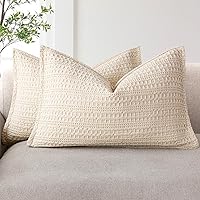Vista 31 de Foindtower Juego de 2 fundas de almohada decorativas de algodón con tejido de gofre, fundas de cojín europeas para cama, sofá, dormitorio, sala