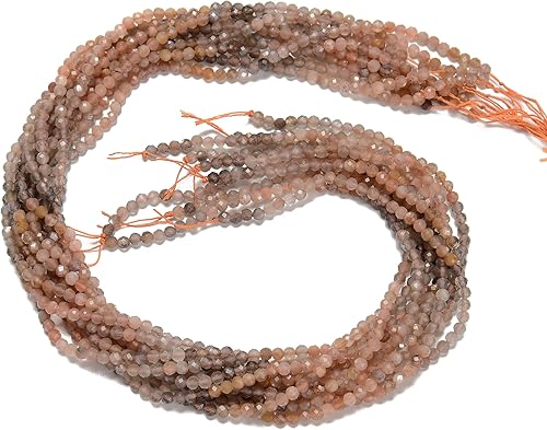 JM Design Gradiente natural melocotón gris piedra lunar facetado cuentas redondas tamaño 0.118 in 15.5 '' hebra para la fabricación de joyas