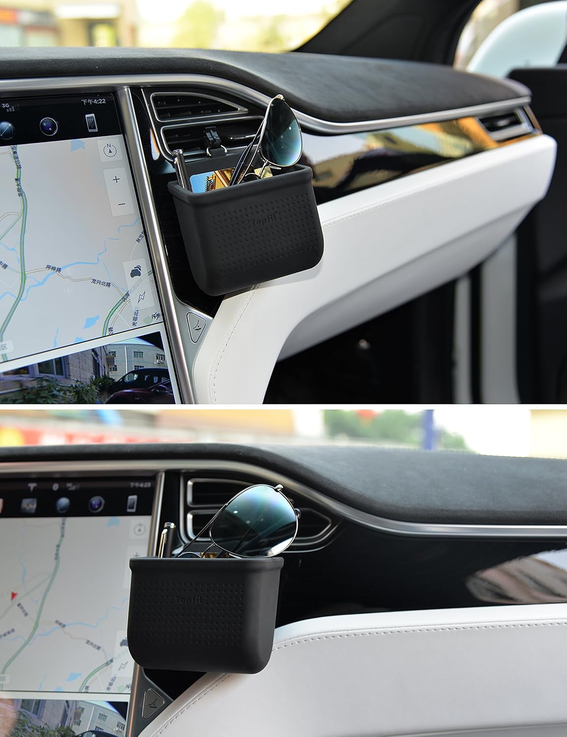 Car Air Vent Storage Bag Organizer Pocket Sunglass Holder Car Mount Phone Holder Coin Key Card Case Organizer with Hook- Black : Automotive