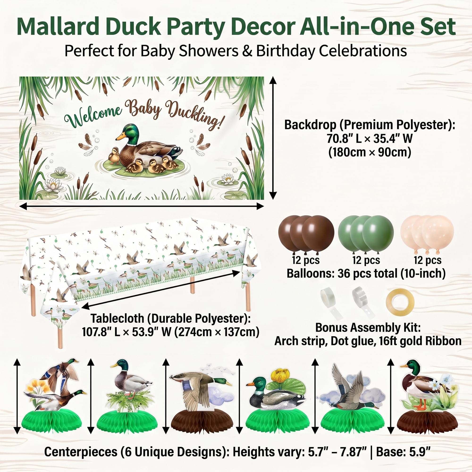 Mallard Duck - Kit di decorazioni per baby shower, per feste di genere neutro