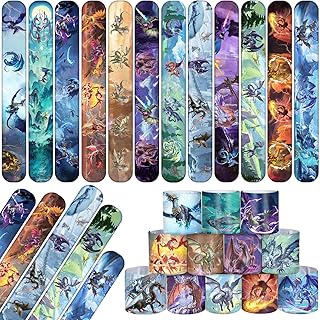 Dragon Party Favors 48 PCS Dragon Slap Bracelets Dragon Themed Party Wristbands for Kids Dragon Birthday Party Supplies Carnival Prizes Gifts Classroom Rewards