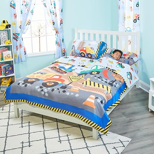 Miniatura 6 de EVERYDAY KIDS Edredón de cama tamaño individualmatrimonial para niños pequeños con camiones volquete y excavadoras ropa de cama para niños pequeños