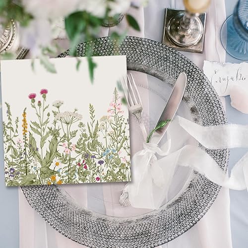 Miniatura 5 de Sinmoe 200 servilletas de papel desechables con flores silvestres, 2 capas, hojas verdes botánicas, hierbas, cena, servilletas de cóctel para el