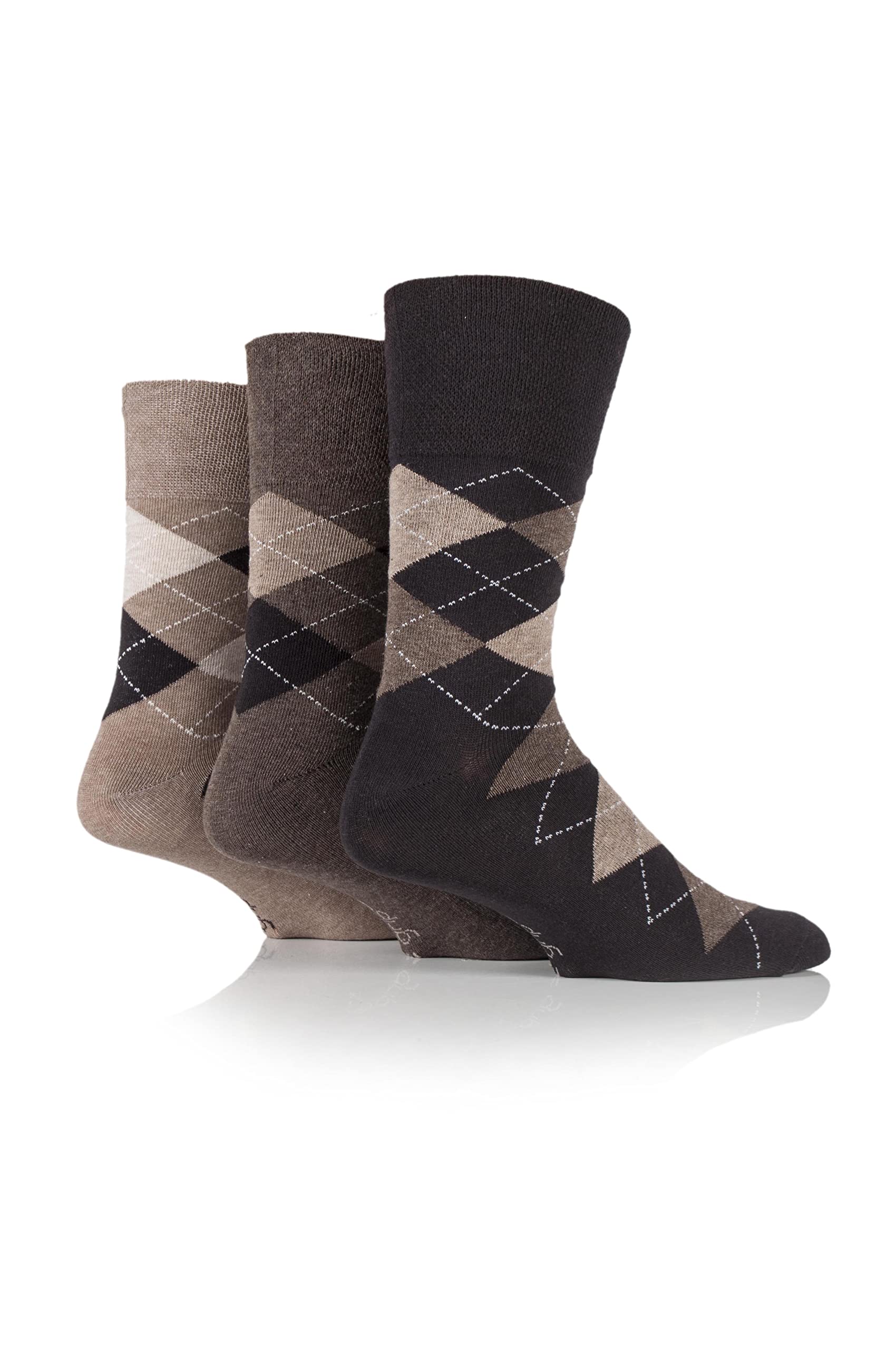 Gentle Grip Men's Brown 3 Pair Argyle Cotton Socks Beige/ 6-11