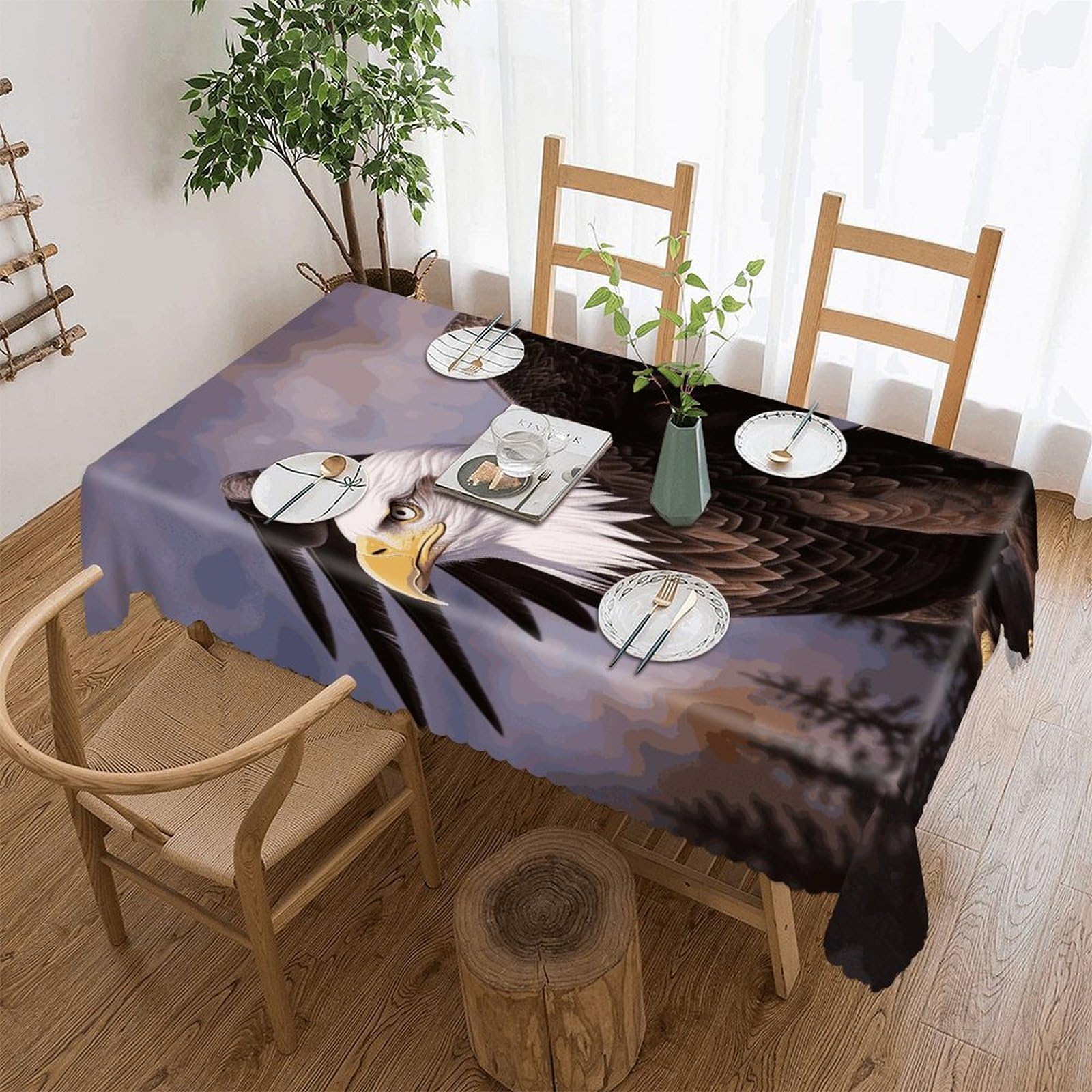 FekiLoot Bald Eagle Tablecloths for Rectangle Tables Wipeable Spillproof Polyester Table Cloth Wrinkle Free Farmhouse Dining Tables Cover Elegant Vintage Decor Tablecover
