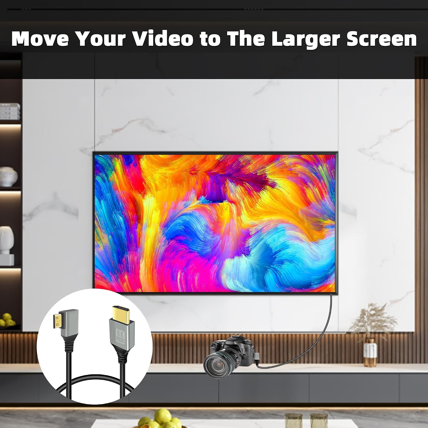 GELRHONR 8K Mini HDTV to HDTV Cable, 90 Degree Mini Male to Male 48Gbps High Speed Support 8K@60Hz Video4K@144Hz for Camera, Camcorder, Laptop (Right Angle1M)