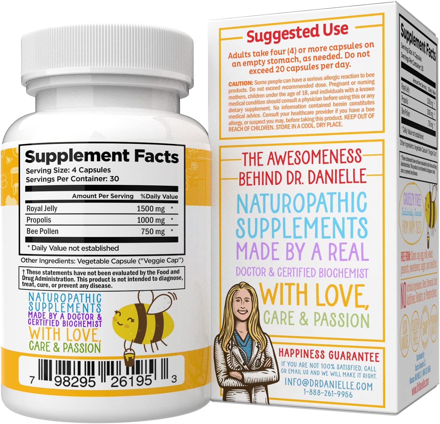 Dr. Danielle's Bee Wise - Bee Pollen Supplement - Bee Well with Royal Jelly, Propolis, Beepollen in 4 Daily Bee Pollen Capsules : Health & Household