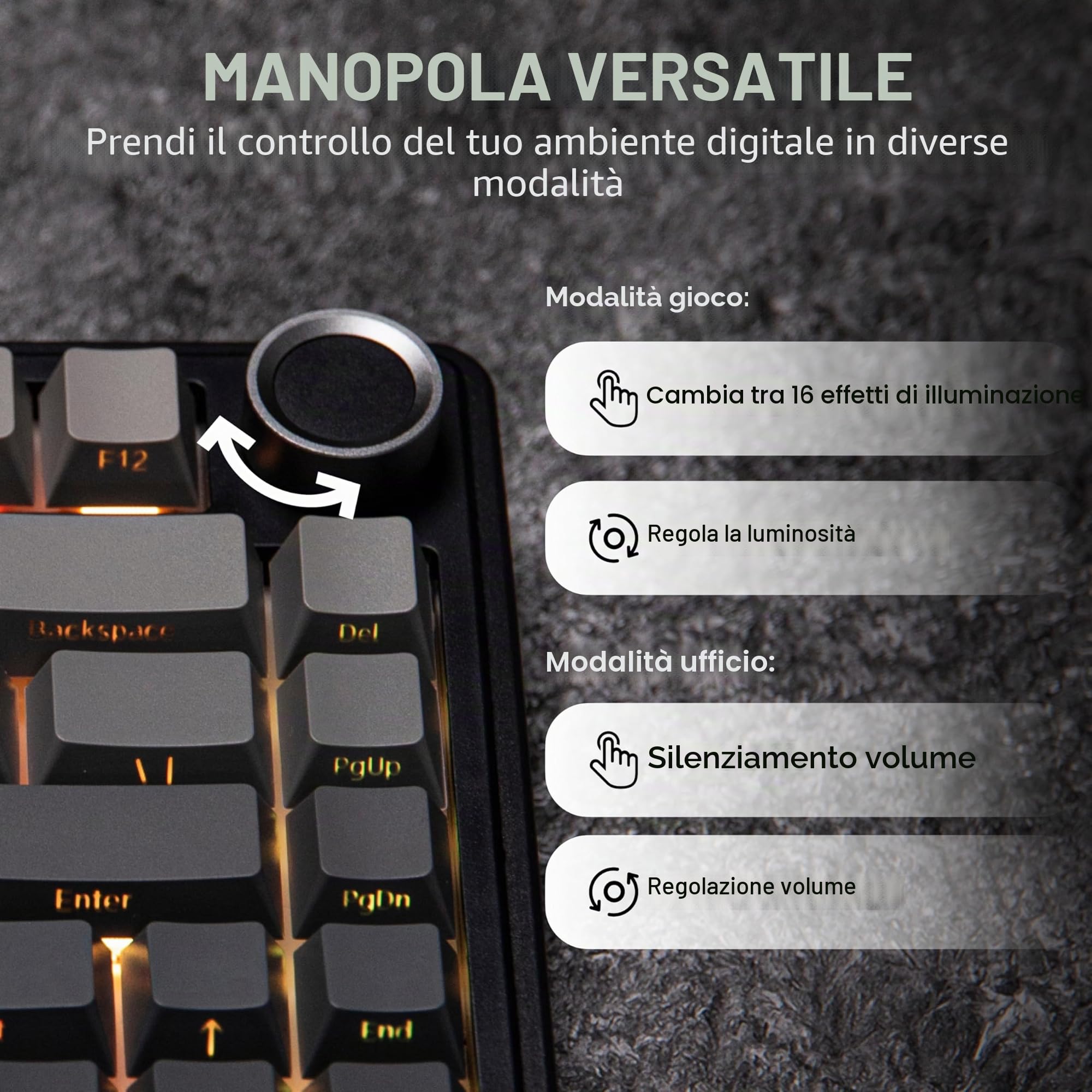 MechLands AULA F75 PRO - Tastiera meccanica 75% cremosa personalizzata BT5.0/USB-C/2,4 GHz, struttura della guarnizione, hot swap, manopola, RGB, interruttori Mietitore, per Windows/Mac (nero sfumato)