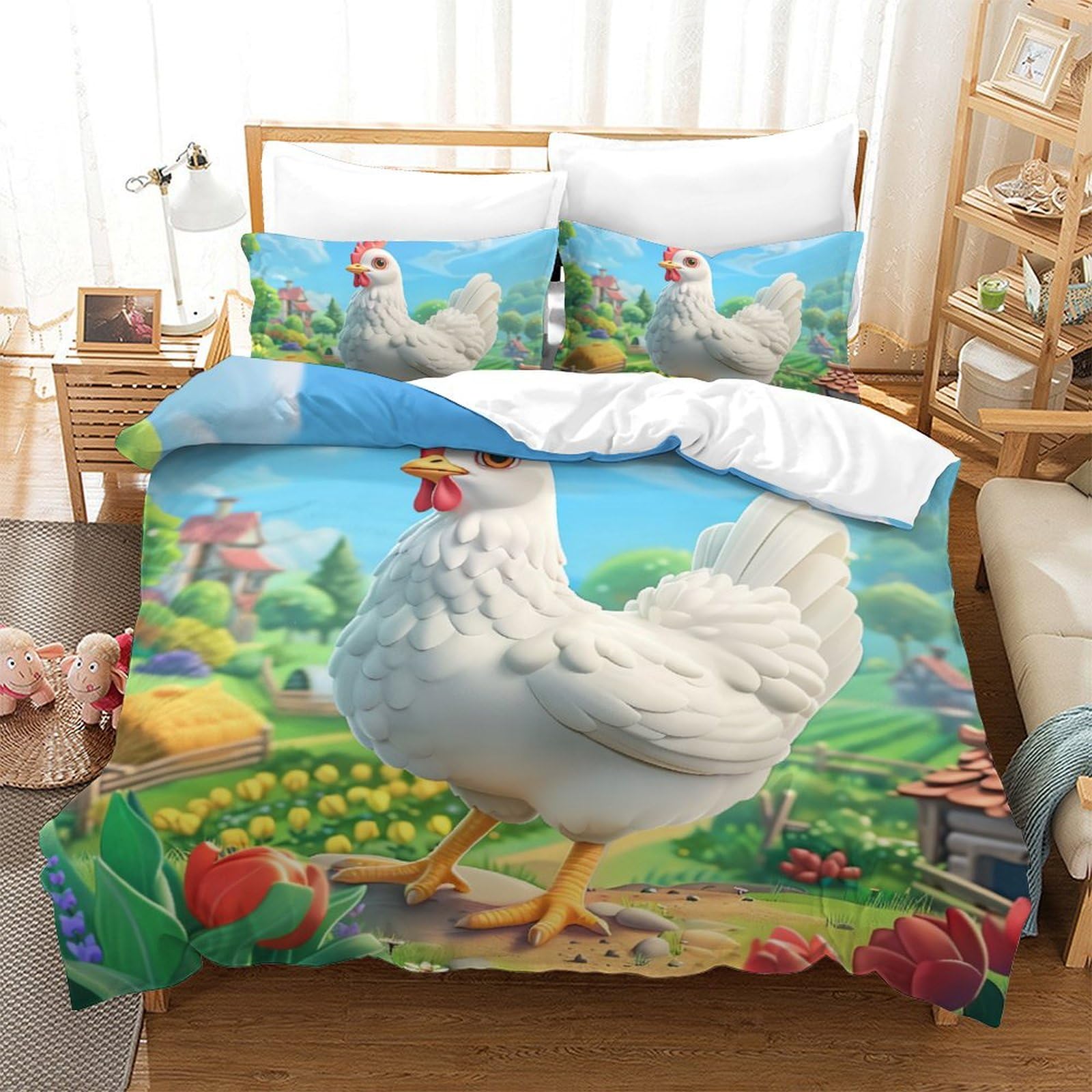 Housse de couette le coq 3D literie double pour chambre de garçon