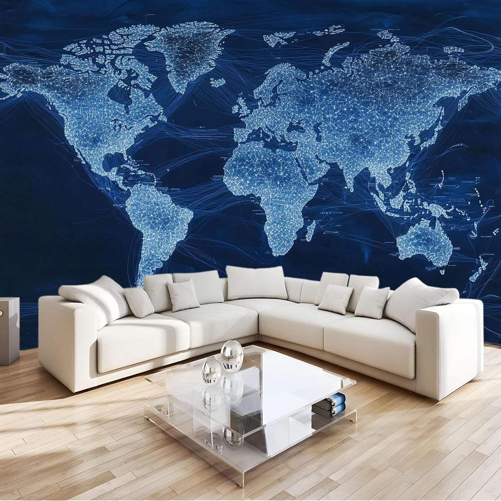 Hgjdjhnf 3D Mural World Map And Symbols Non-Woven Photo Wallpaper Mural For Living Room Bedroom Home Blue 150Cm X 105Cm