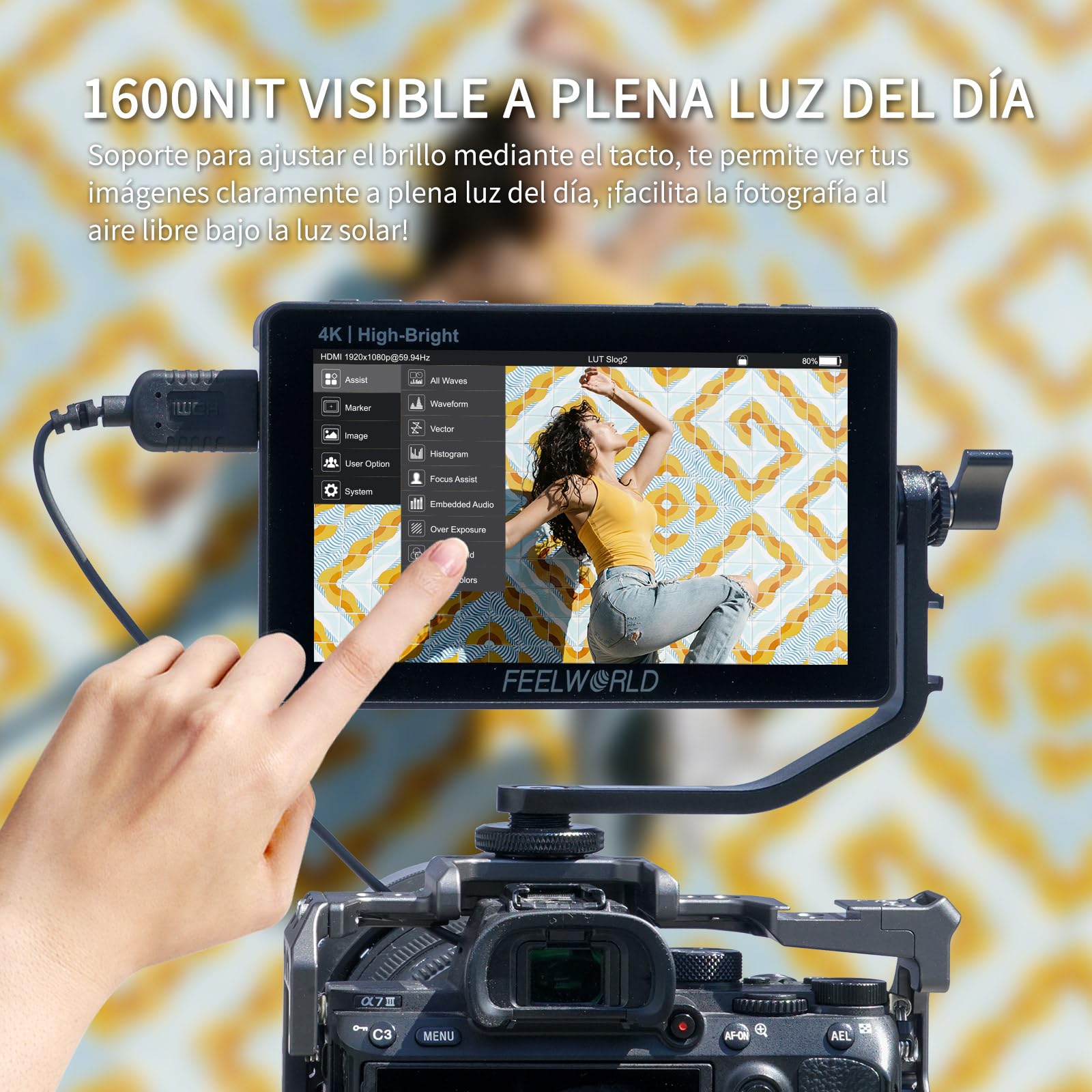 FEELWORLD F5PROX Monitor de Campo para Cámara Pantalla Táctil 3D LUT de 5,5 Pulgadas y 1600 nits 1920x1080 IPS 4K HDMI Monitor de Cámara DSLR F970 Kit de Montaje Externo | 4K HDMI In Out, 3D LUT, HDR Waveform Histogramm Focus Assist, for Professional Vide