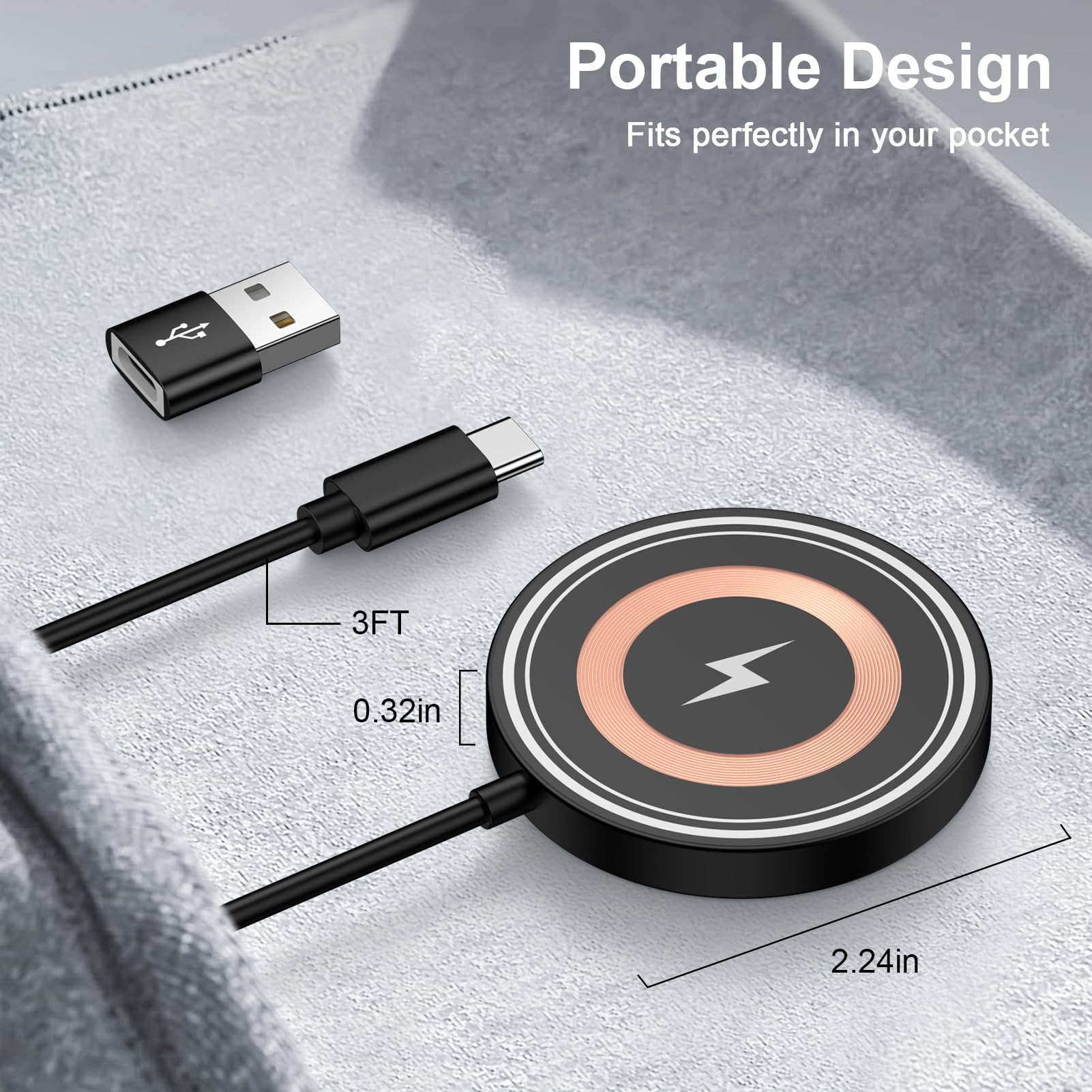Confezione da 2 caricabatterie wireless magnetici, pad di ricarica rapida da 15 W per Samsung Galaxy S26 Ultra/S26+/S26, S25/S24, Pixel 10/9/8/7, iPhone 17/16/15/14/13/12, cavo USB-C da 1,2 m con