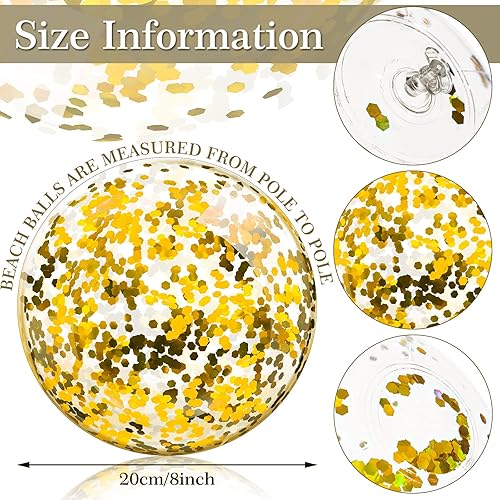 Miniatura 4 de Zhanmai 20 mini bolas de playa con purpurina de 8 pulgadas a granel, inflables transparentes para piscina, playa, piscina y decoraciones (dorado)
