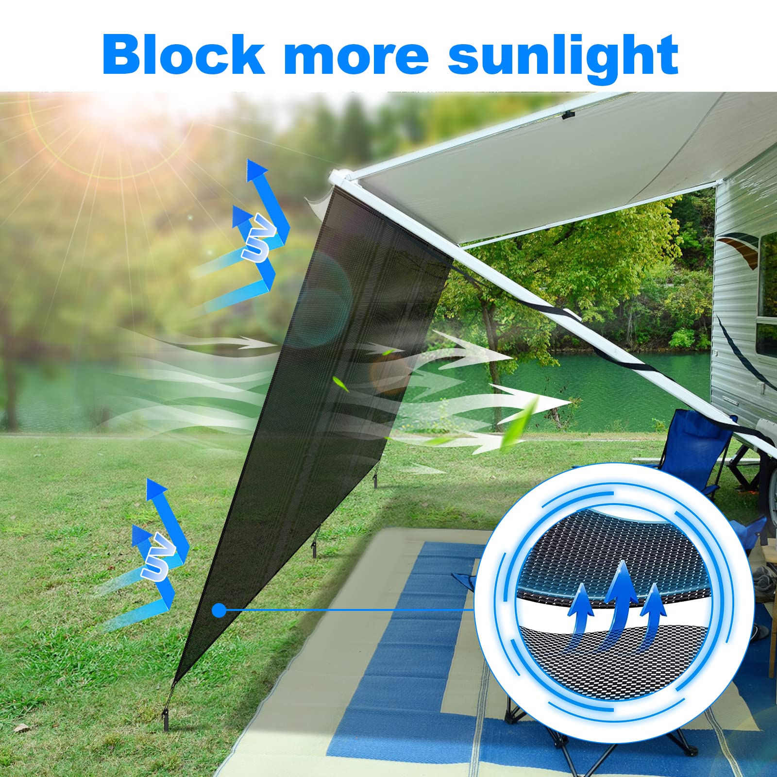 SUPAREE 10'x8' Pare Soleil Camping Car Auvent,Auvent de Caravane Pare Soleil Auvent Fourgon pour Avant Extérieur Bloque UV Protection de Privée pour Van Camping RV