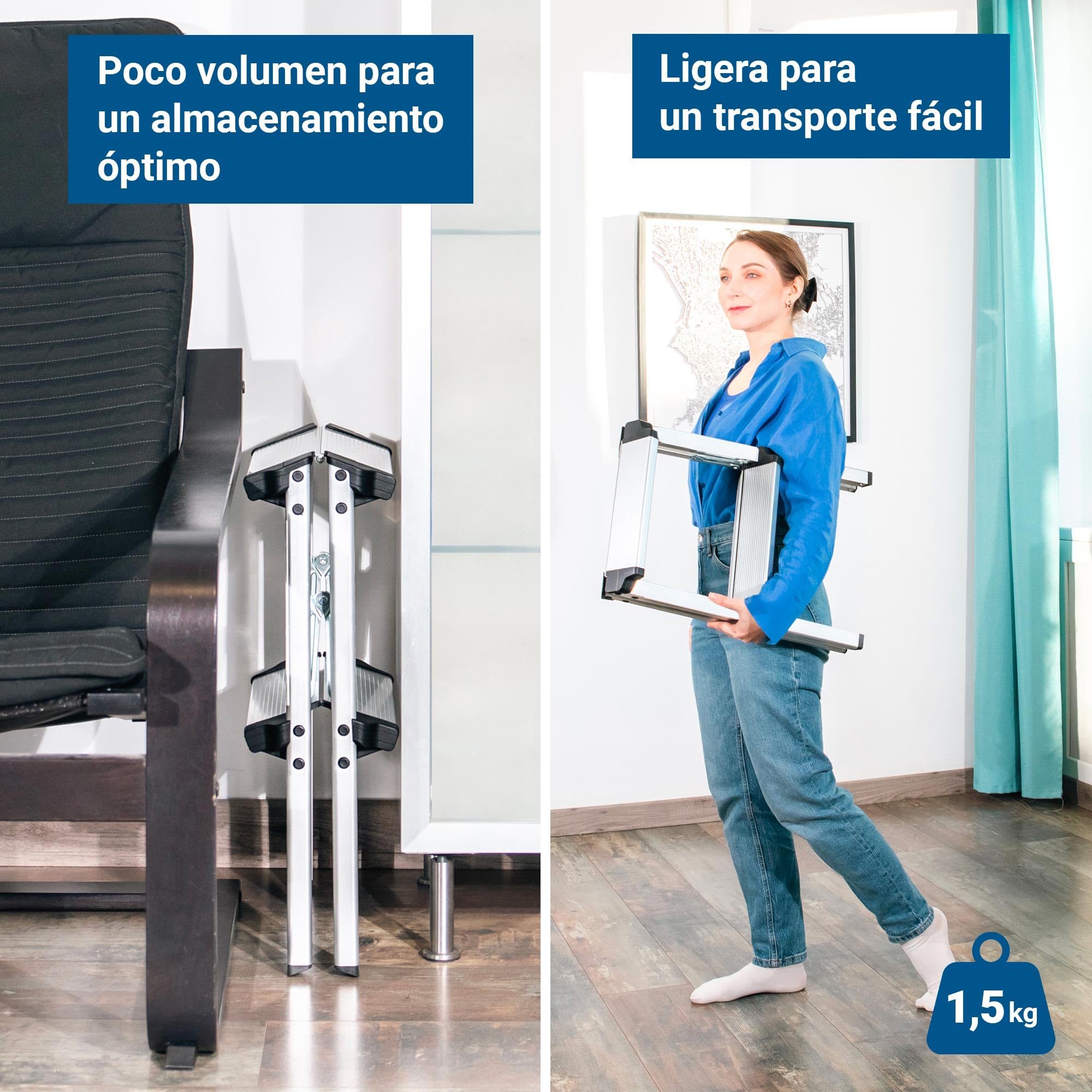 HOSTRÖM Escalera de 2 peldaños HOMILIX2, Escalera Plegable compacta, Aluminio, diseño Compacto y Robusto, Altura máxima de Trabajo de 2,08 m, garantía de 5 años.