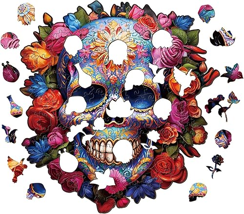 Miniatura 7 de Rompecabezas de madera para adultos, rompecabezas de calaveras con caja de rompecabezas de madera y formas únicas de rompecabezas, regalo de