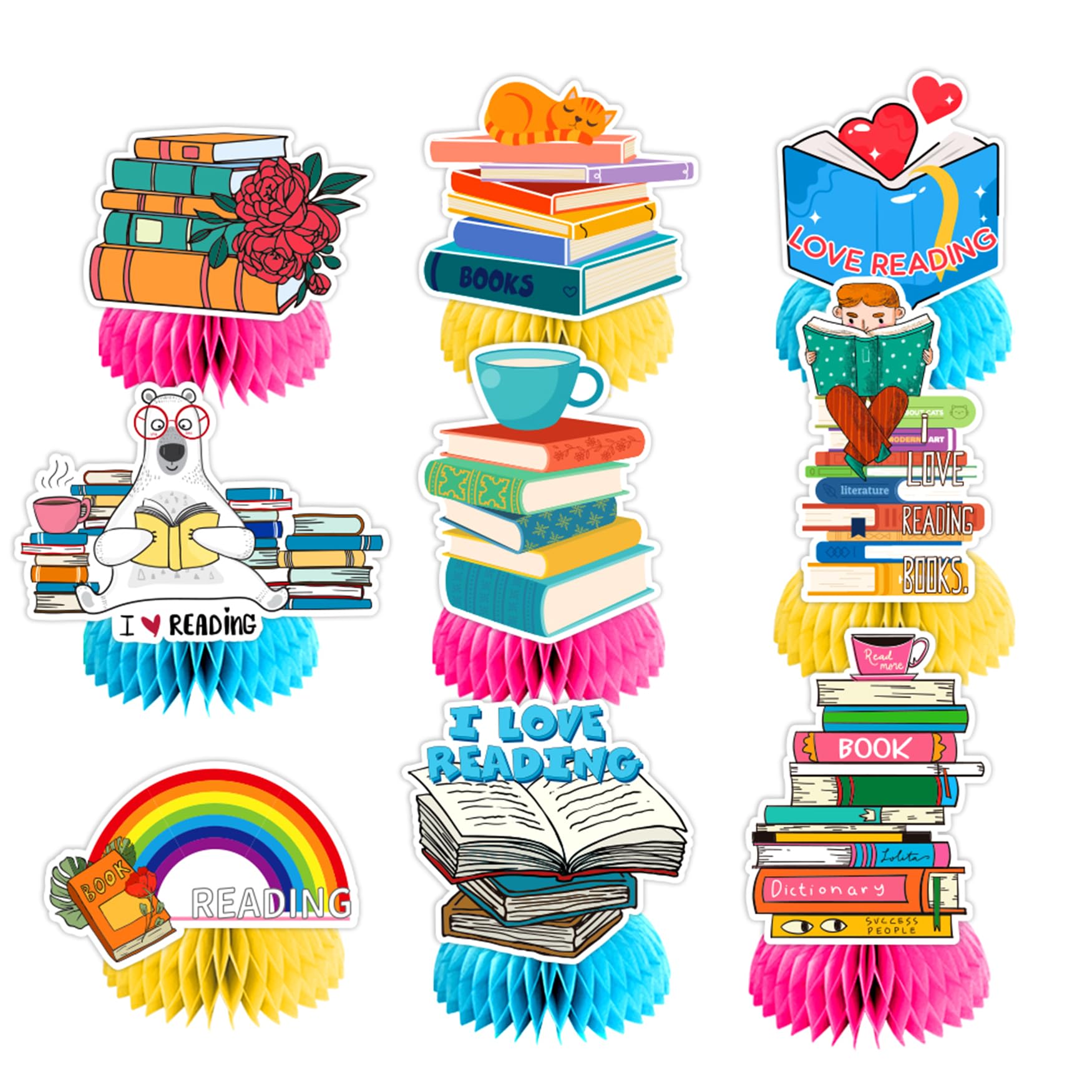9 PCS Book Honeycomb Centerpieces Table Decorations Books Table Centerpieces for Books Party Supplies Reading Birthday Party Decorations Library Decorations