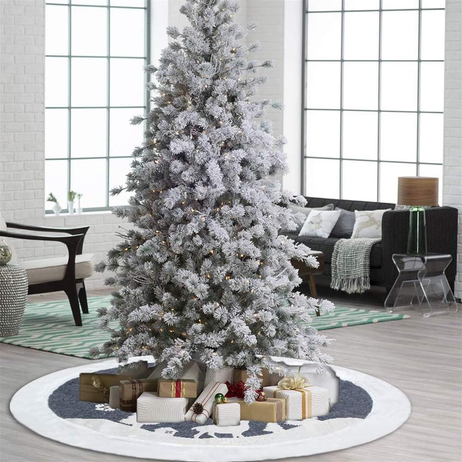 Tappeto Per Albero Di Natale Gonna Per Albero Di Natale Pelliccia Decorazioni Rustiche Per Tappetino Per Alberi Di Natale Motivo Con Cervi E Fiocchi Di Neve Gonna Per Albero Di Natale(59 inches(150cm)