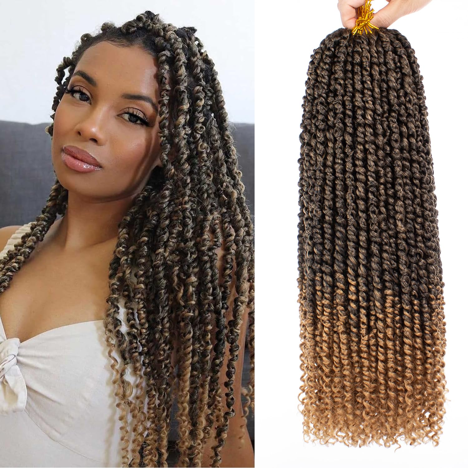 Mscat 8 Packs 18 Inch Pre-twisted Passion Twist Crochet Hair Ombre Pre-looped Crochet Braids Hair Extension (8packs, T27#)