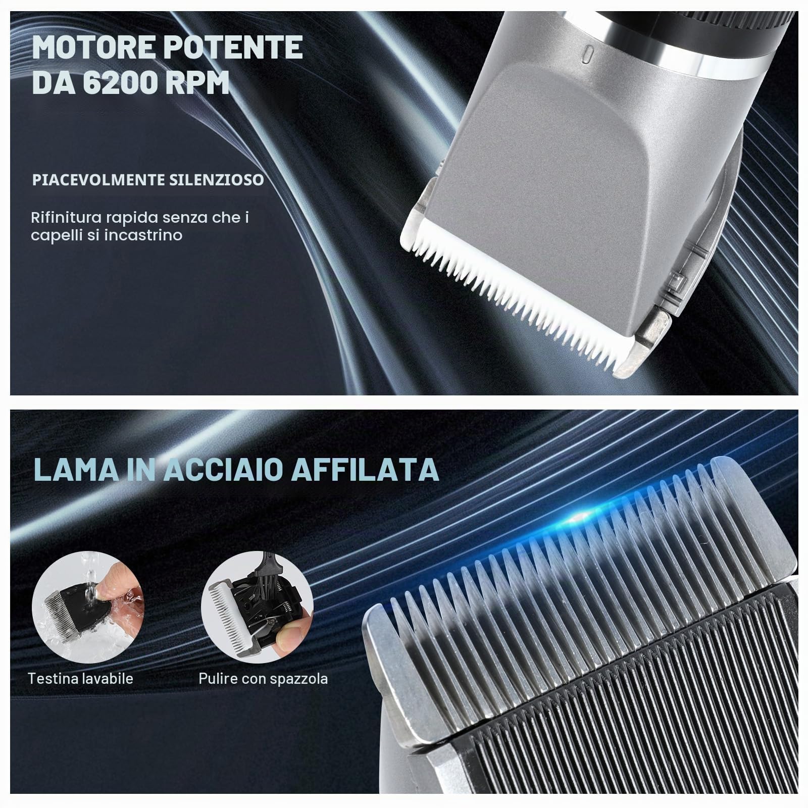 Cozary Rasoio Elettrico Barba, Macchinetta per Capelli, Tagliacapelli Uomo Professionale, Ricarica USB con Display a LED, 4 Pettini Guida, Senza Fili Trimmer, Regolabarba Uomo per Famiglia/Barbiere