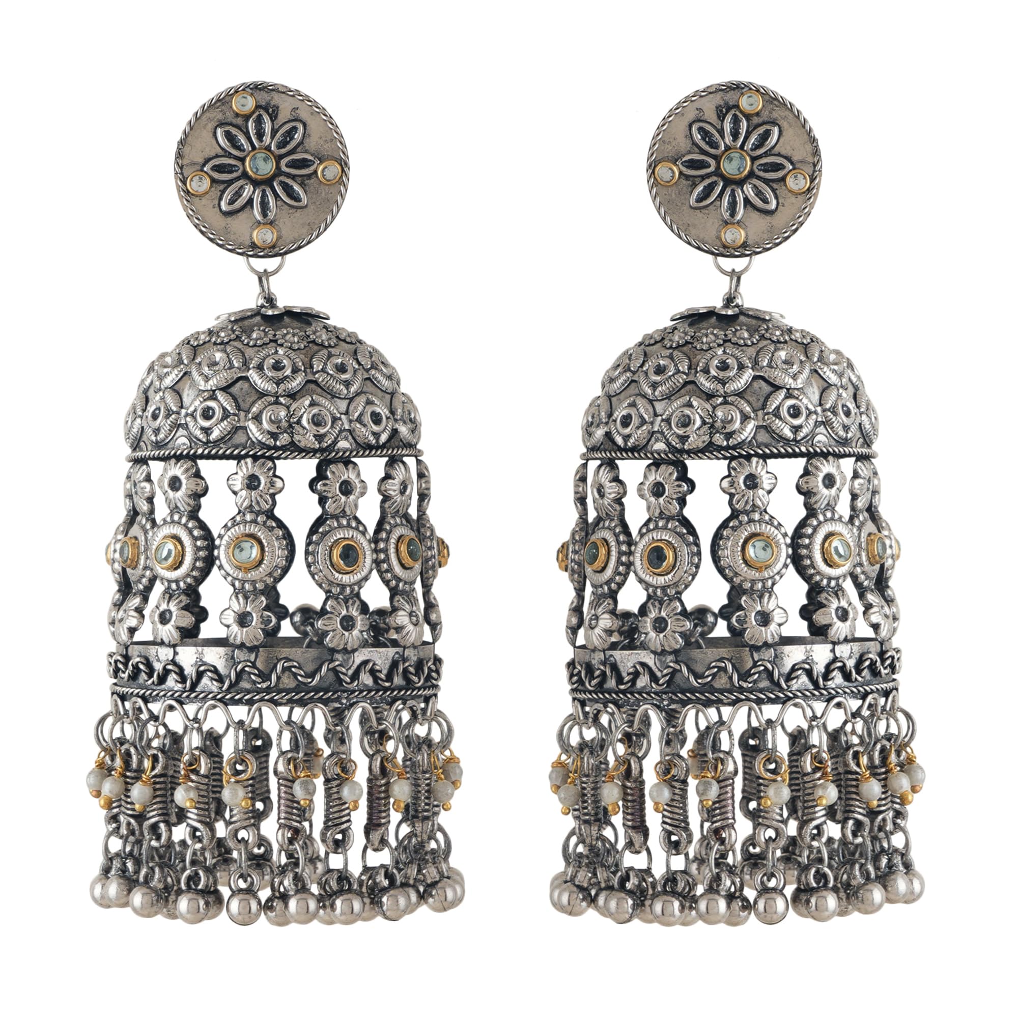 Shreyadzines Fashion Tribal Chic Oxidised Collection Stylish Indian Wedding Jewelry Oversized Big Lightweight Jhumki Jhumka Earrings for Women & Girls (Floral Round) (B0D76DZGLV) Amazon Price History, Amazon Price Tracker