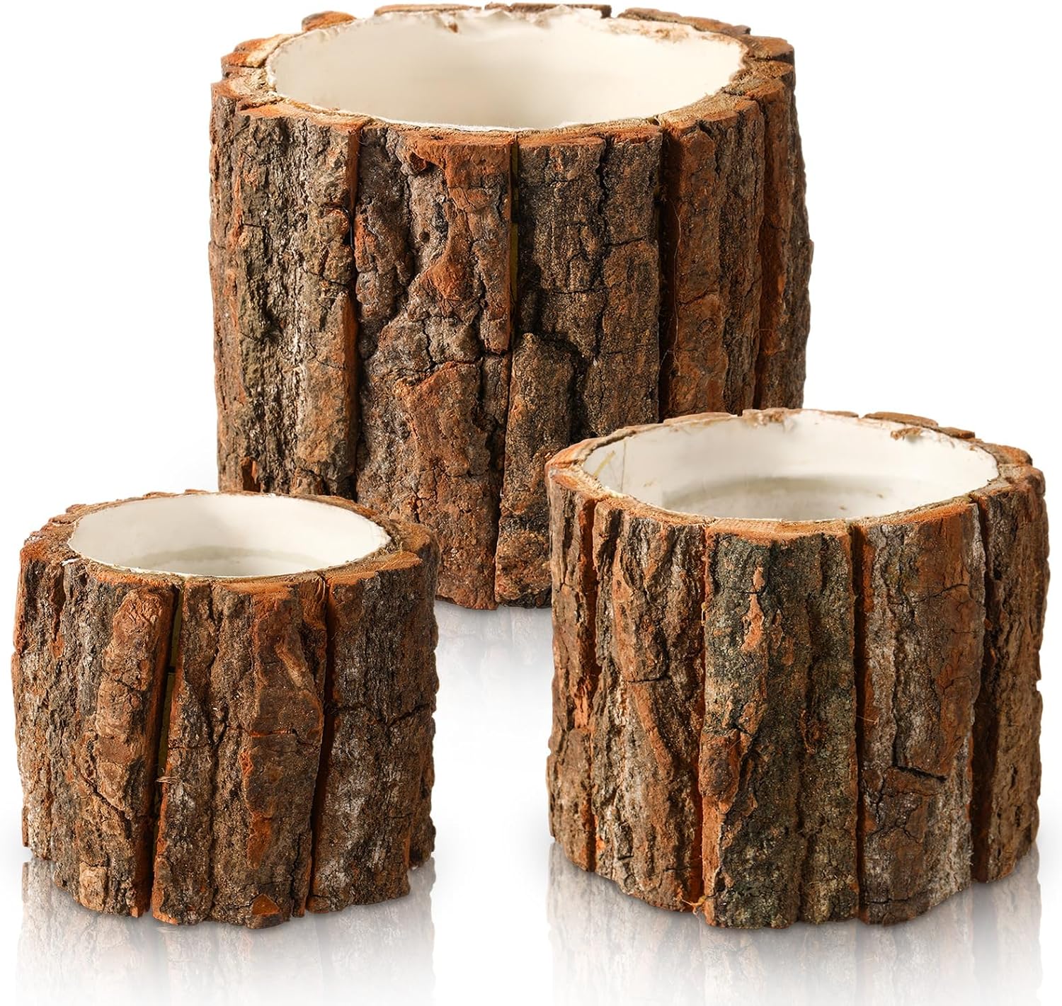 6 Pcs Wooden Vase for Centerpieces Wedding Flower Table Centerpieces Woodland Party Decor Rustic Farmhouse Bark Stump Buckets Vintage Planter Pots for Garden Baby Shower Window Home (Large)