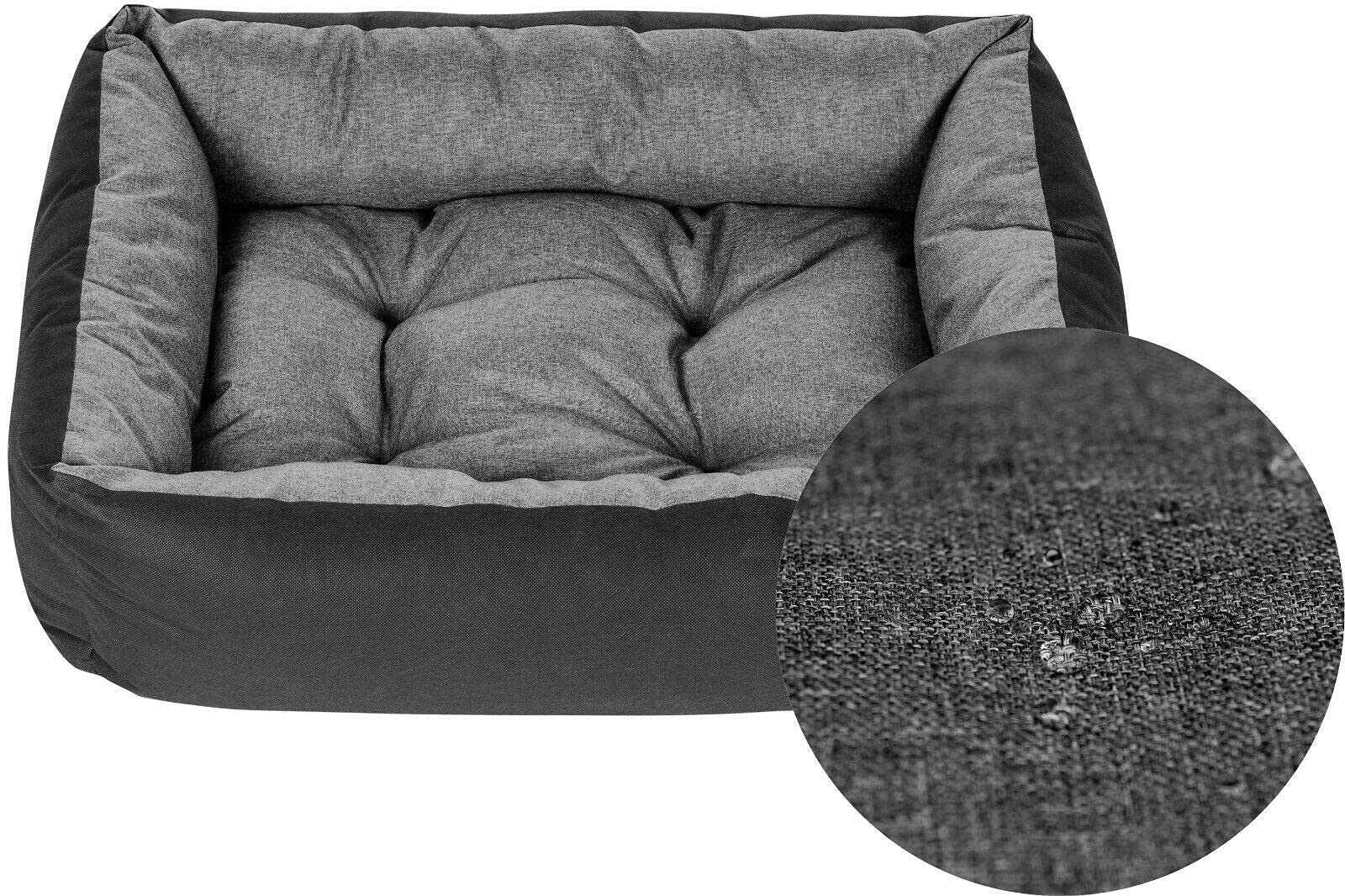 Superkissen24. Cama para perros, sofá para mascotas, para perros pequeños, medianos y grandes, lavable, tamaño L, color negro y gris, lino