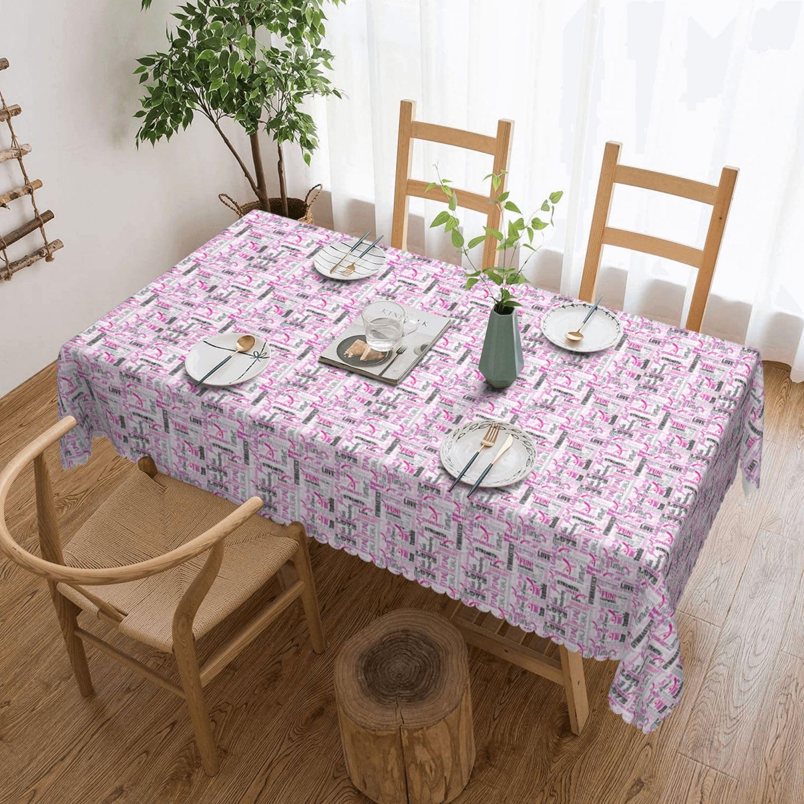 Nappe rectangulaire en tissu rouge imprimé gymnastique pour salle à manger et pique-nique