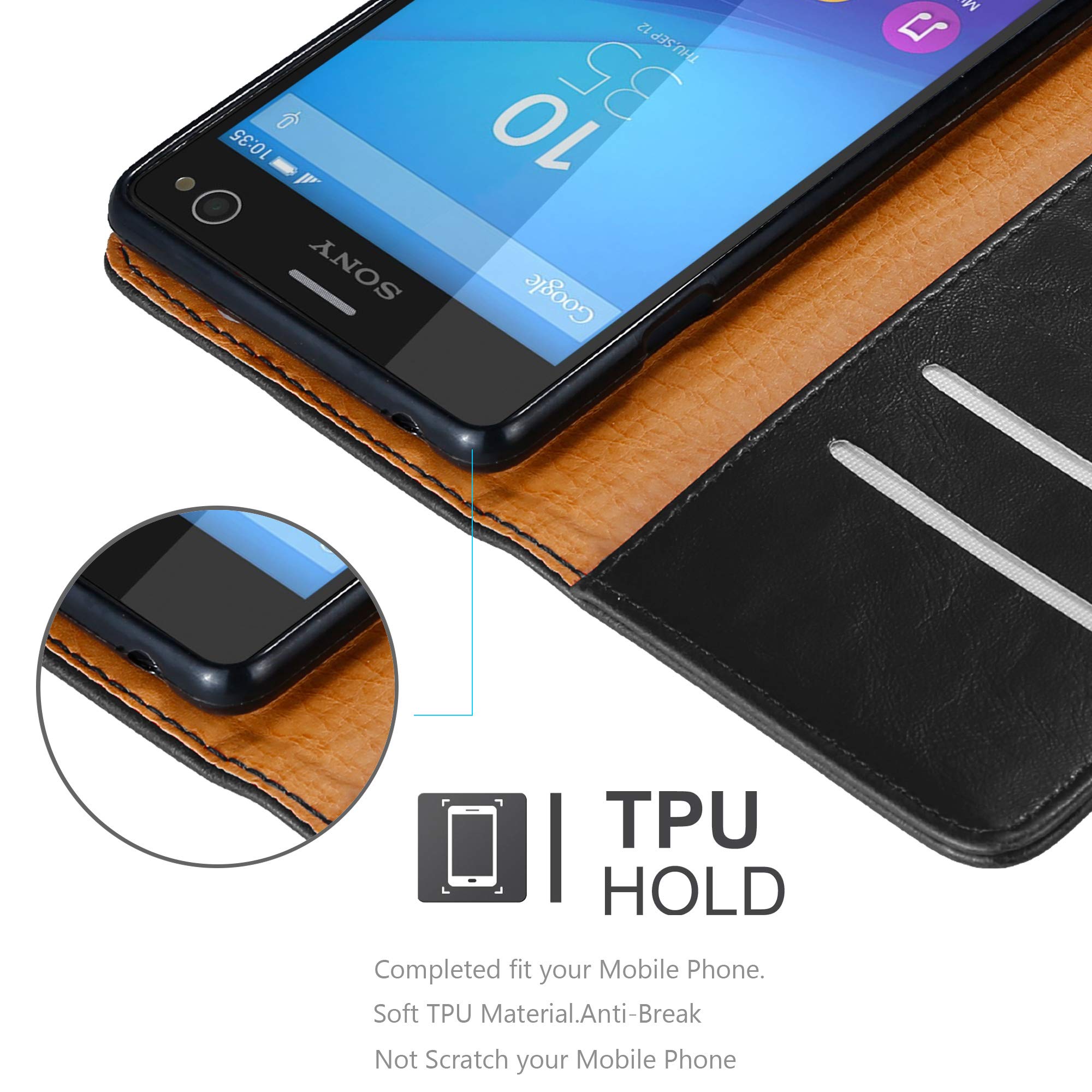 Custodia Cadorabo Flip Con Chiusura Magnetica Per Sony Xperia C4 – Colore Nero Di Notte, Cover Wallet In Pelle Finta