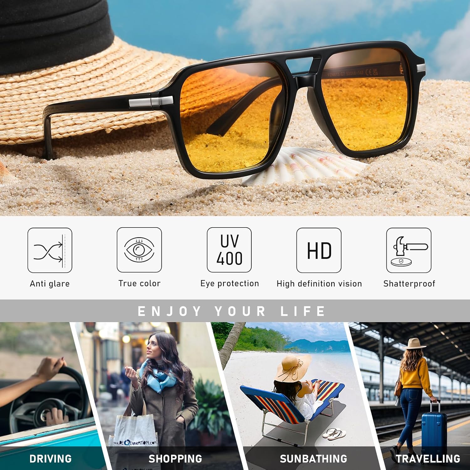 Night Vision Driving Glasses Polarized Anti-glare, HD Yellow Tinted Glasses for Women Men - Image 6