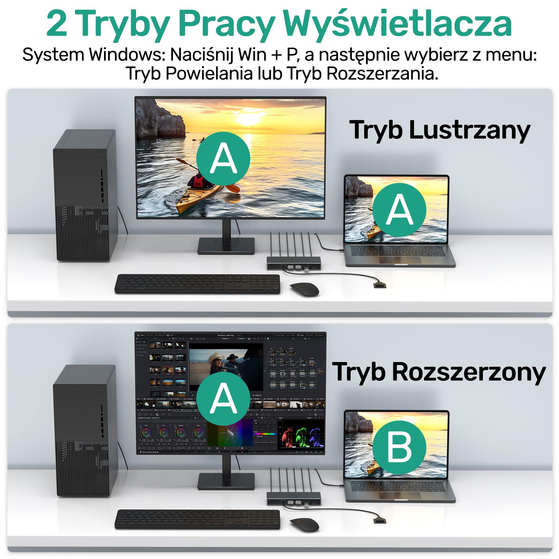 SUIDEK Przełącznik KVM USB-C+HDMI 2 w 1 wyjście 4K@60Hz Aluminium z portami USB 3.0 do podłączenia 1 laptopa i 1 komputera stacjonarnego 1 monitor, klawiatura, mysz i drukarka