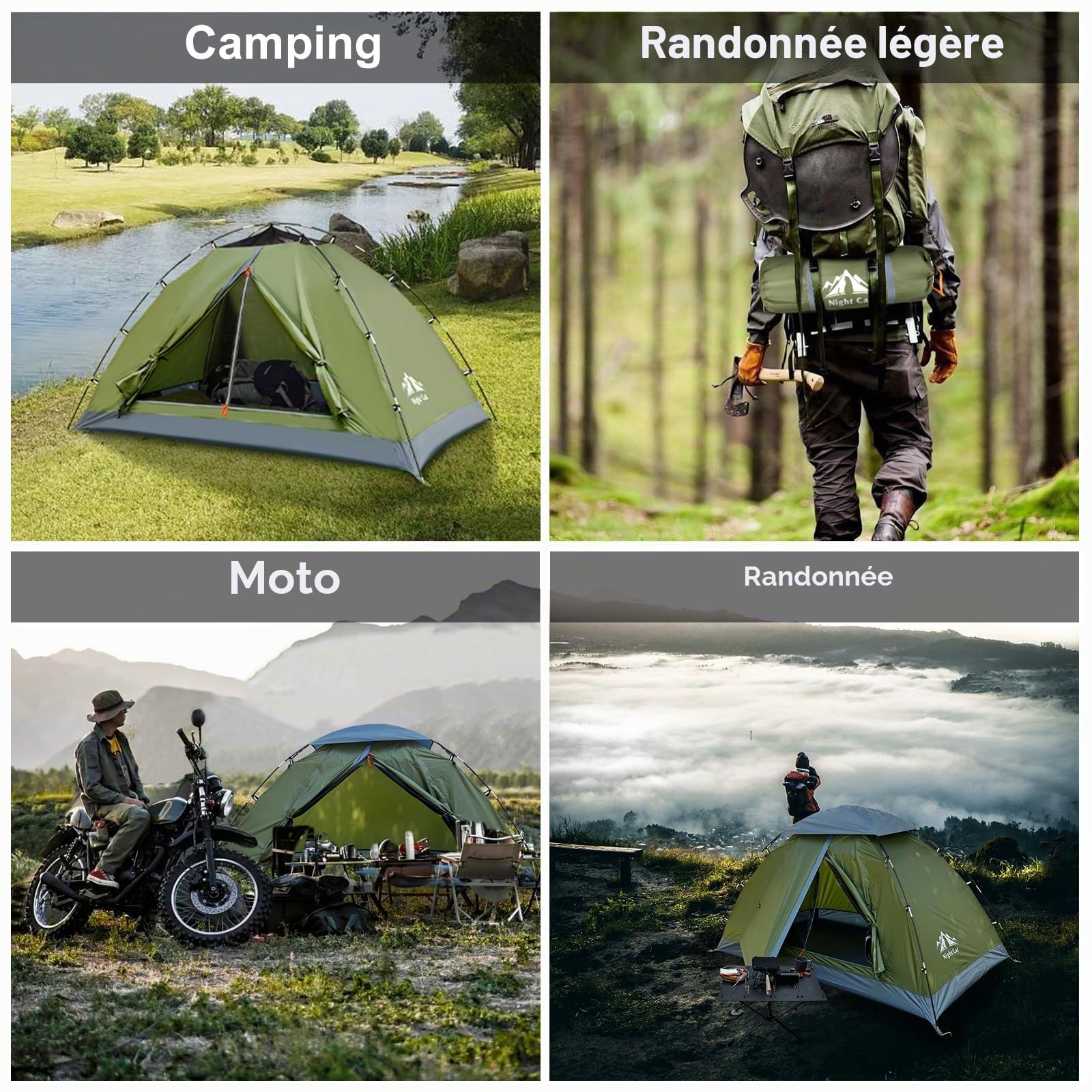 Night Cat Tente de Camping familiale pour 2 Personnes avec Double Couche imperméable et 2 Portes Installation Facile