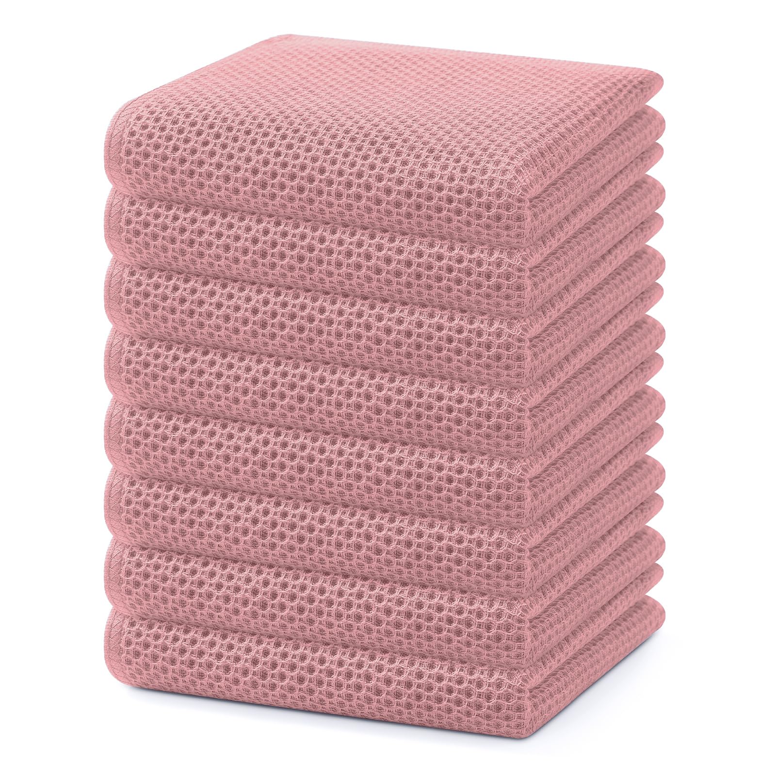 Homaxy 100% Cotton Waffle Weave Kitchen Dish Towels 8-Pack, Dried Rose