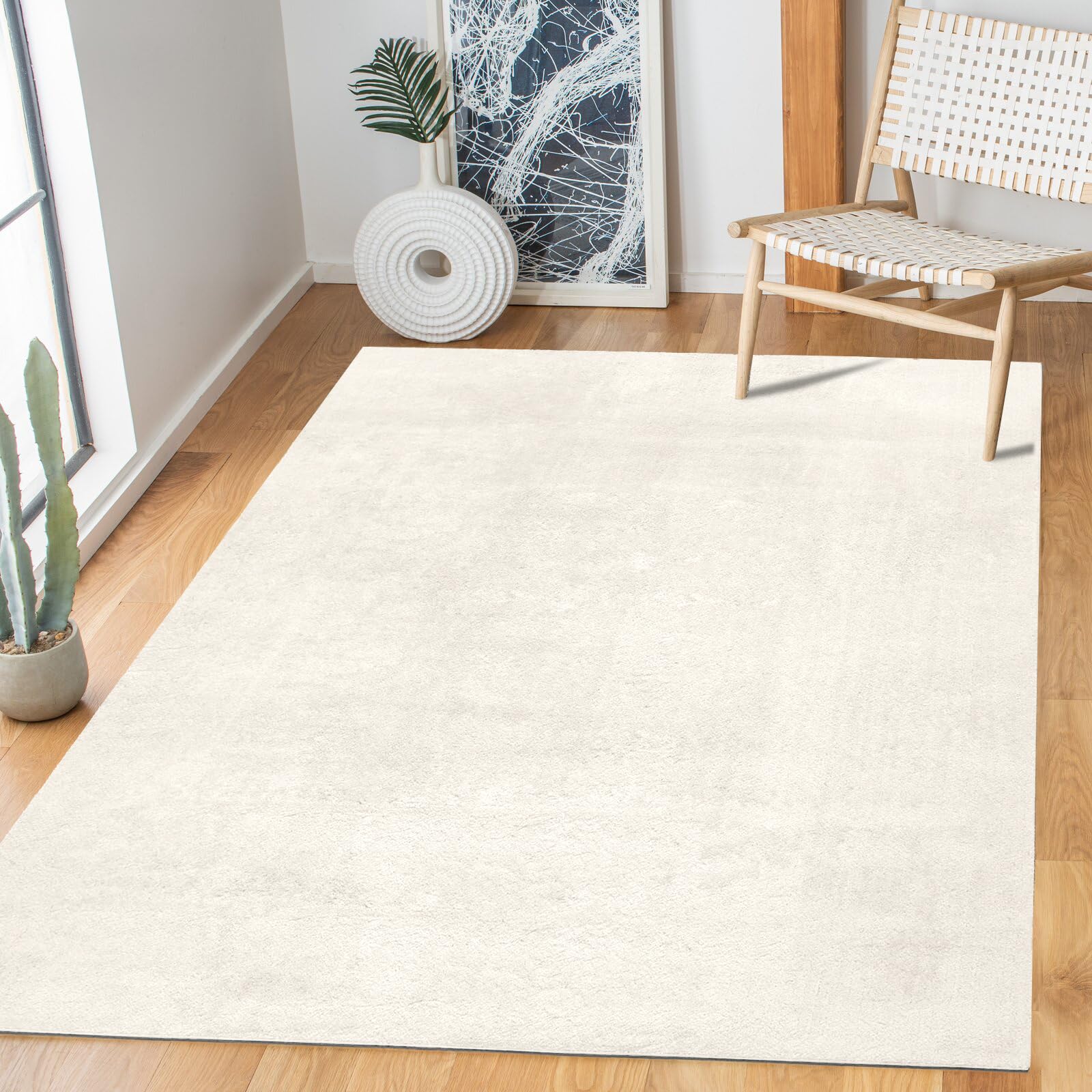 RUGURA - Alfombra Salón Moderna Unicolor Lavable Antideslizante Pelo Corto y Suave 120x170cm Crema